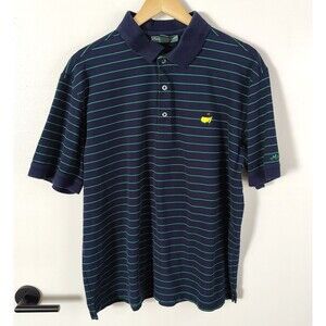 Masters Collection Shirt Mens XL Blue Striped Golf Polo Shirt Sleeve Logo